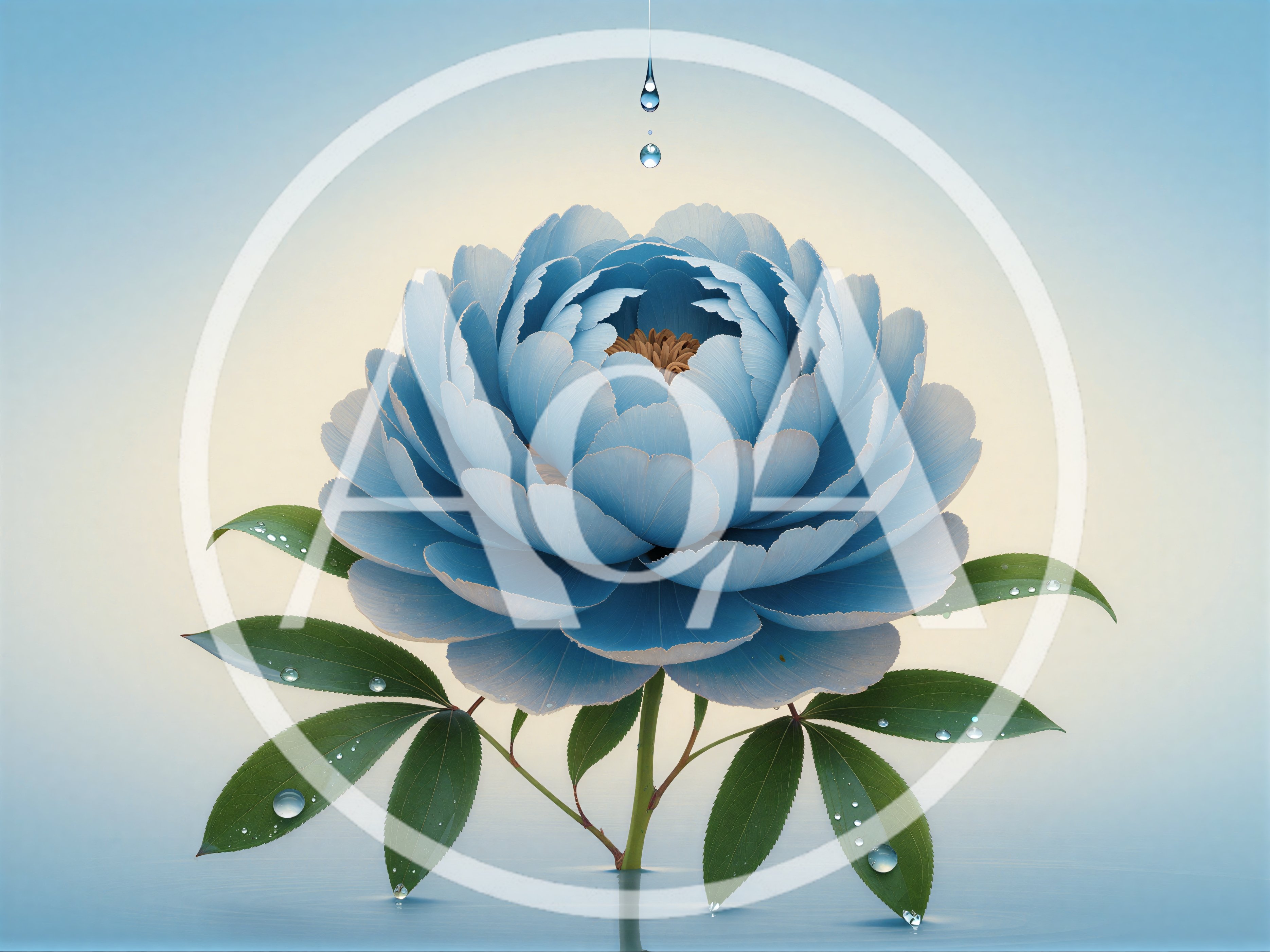 Blue Peony Flower With Water Droplets