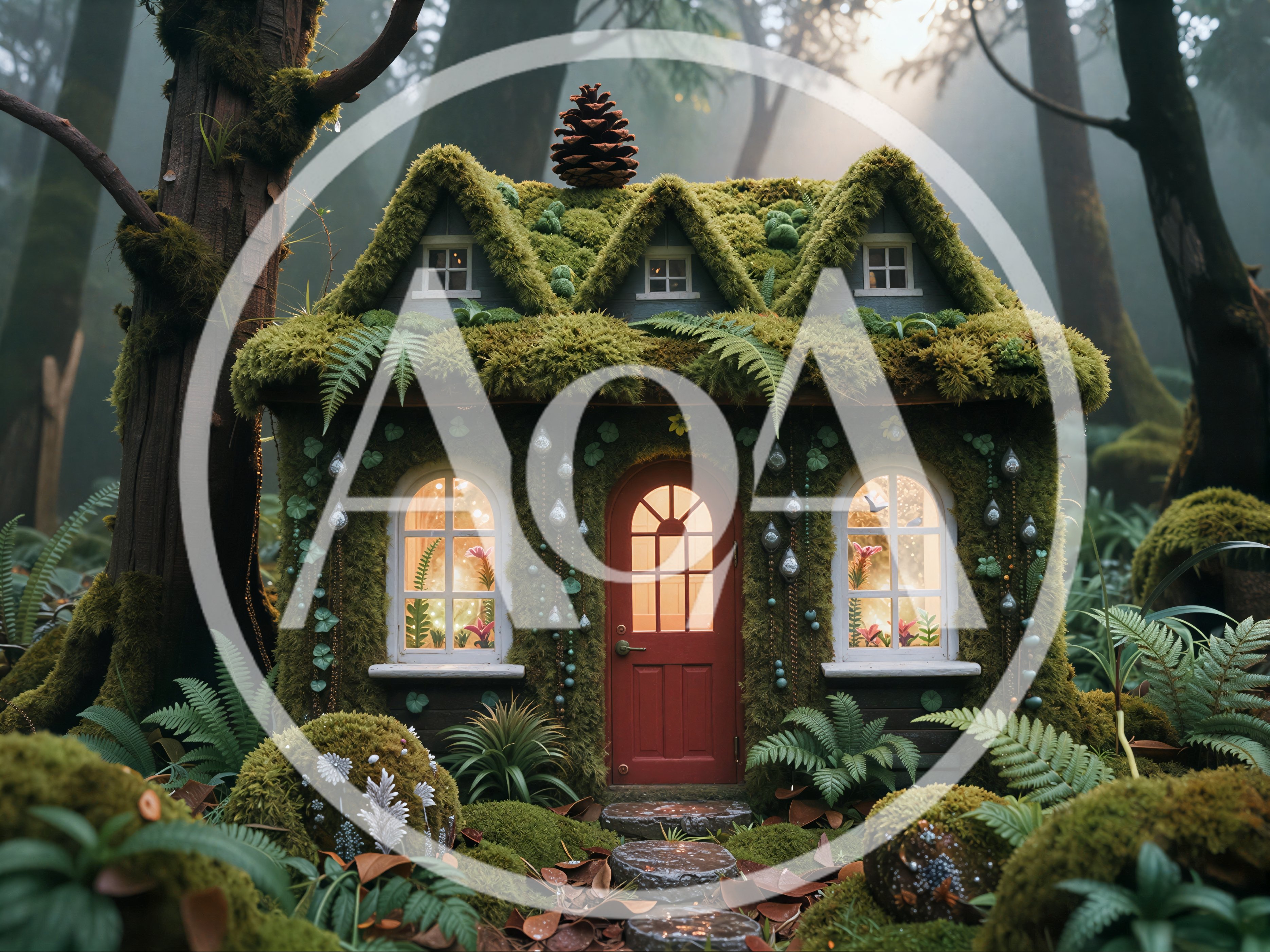 Whimsical Moss Covered Fairy Tale Cottage In Enchanted Forest
