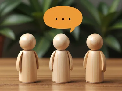 Three Wooden Peg Dolls With Speech Bubble