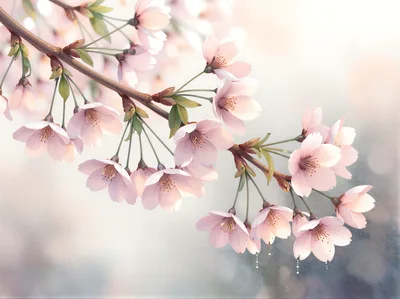 Delicate Pink Cherry Blossom Branch In Spring