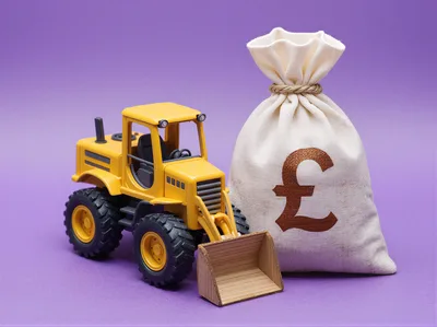 Yellow Toy Tractor Beside A Money Bag With Pound Symbol