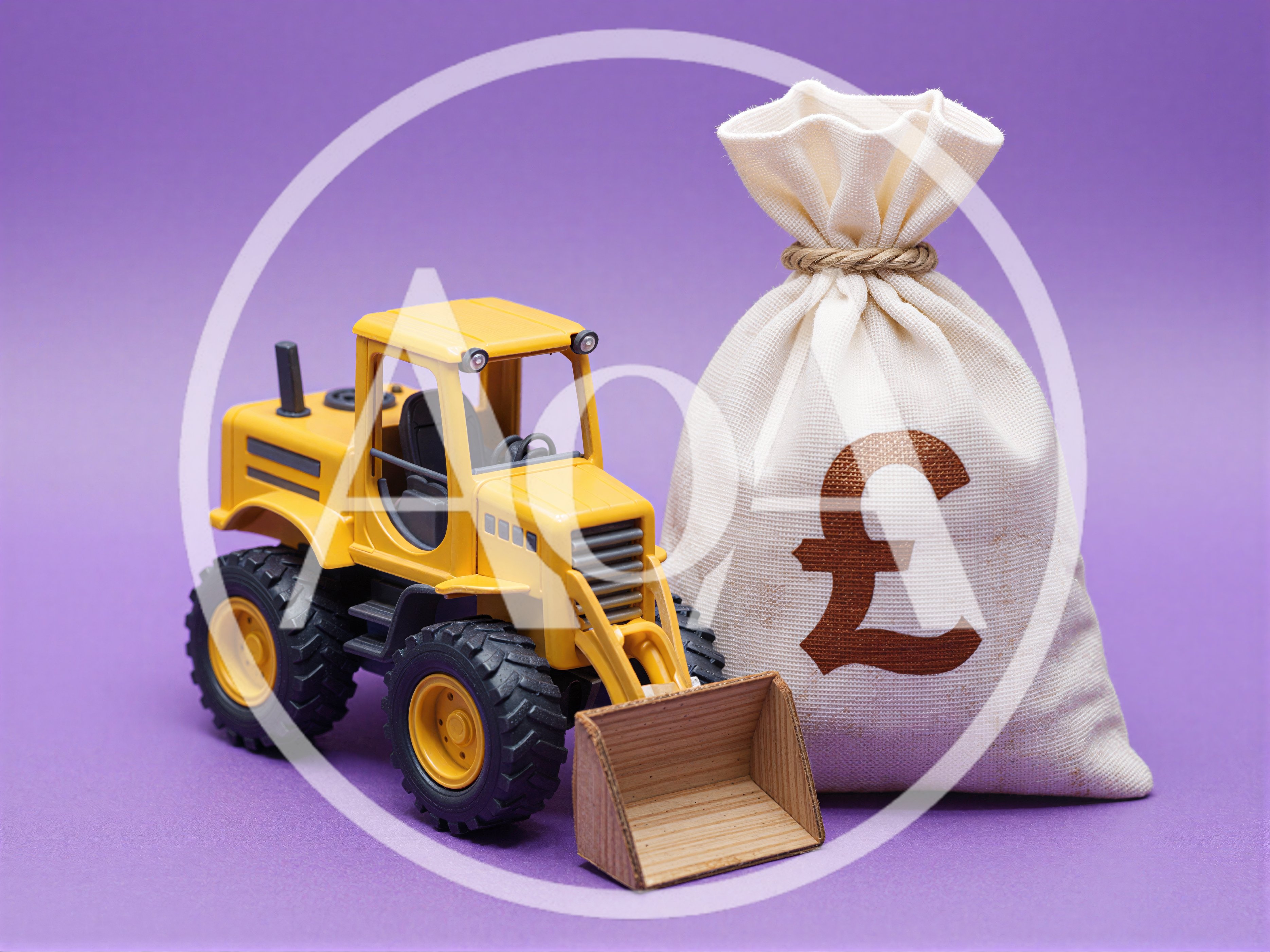 Yellow Toy Tractor Beside A Money Bag With Pound Symbol
