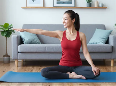 Young Asian Woman Practicing Yoga At Home