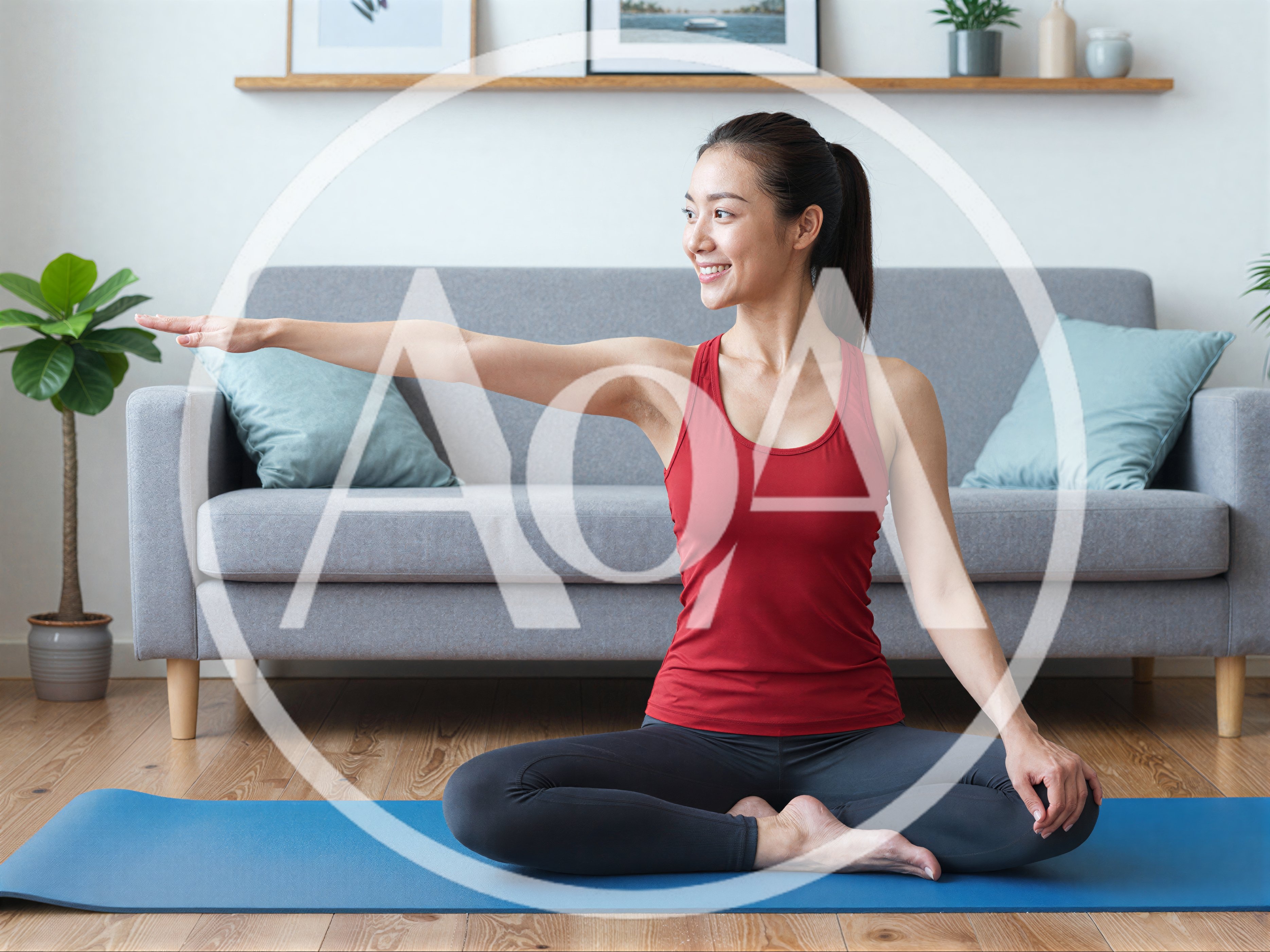 Young Asian Woman Practicing Yoga At Home