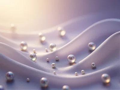 Lustrous White Pearls Scattered on Soft Lavender Silk