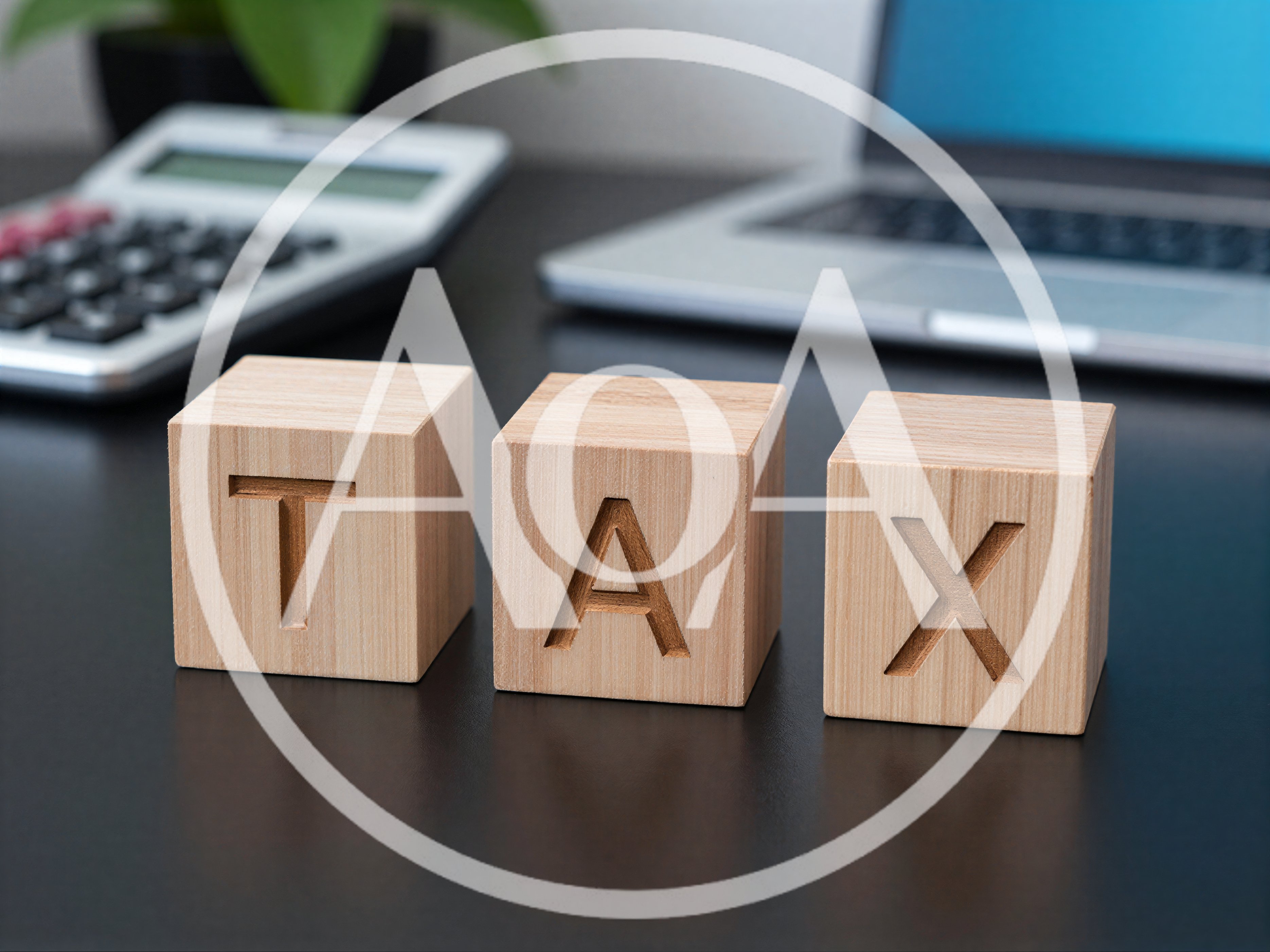 Wooden Blocks Spelling Tax On Office Desk