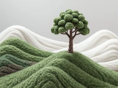 Knitted Landscape With A Single Tree