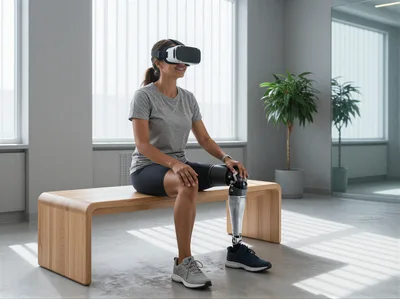 Woman With Prosthetic Leg Using Virtual Reality Headset