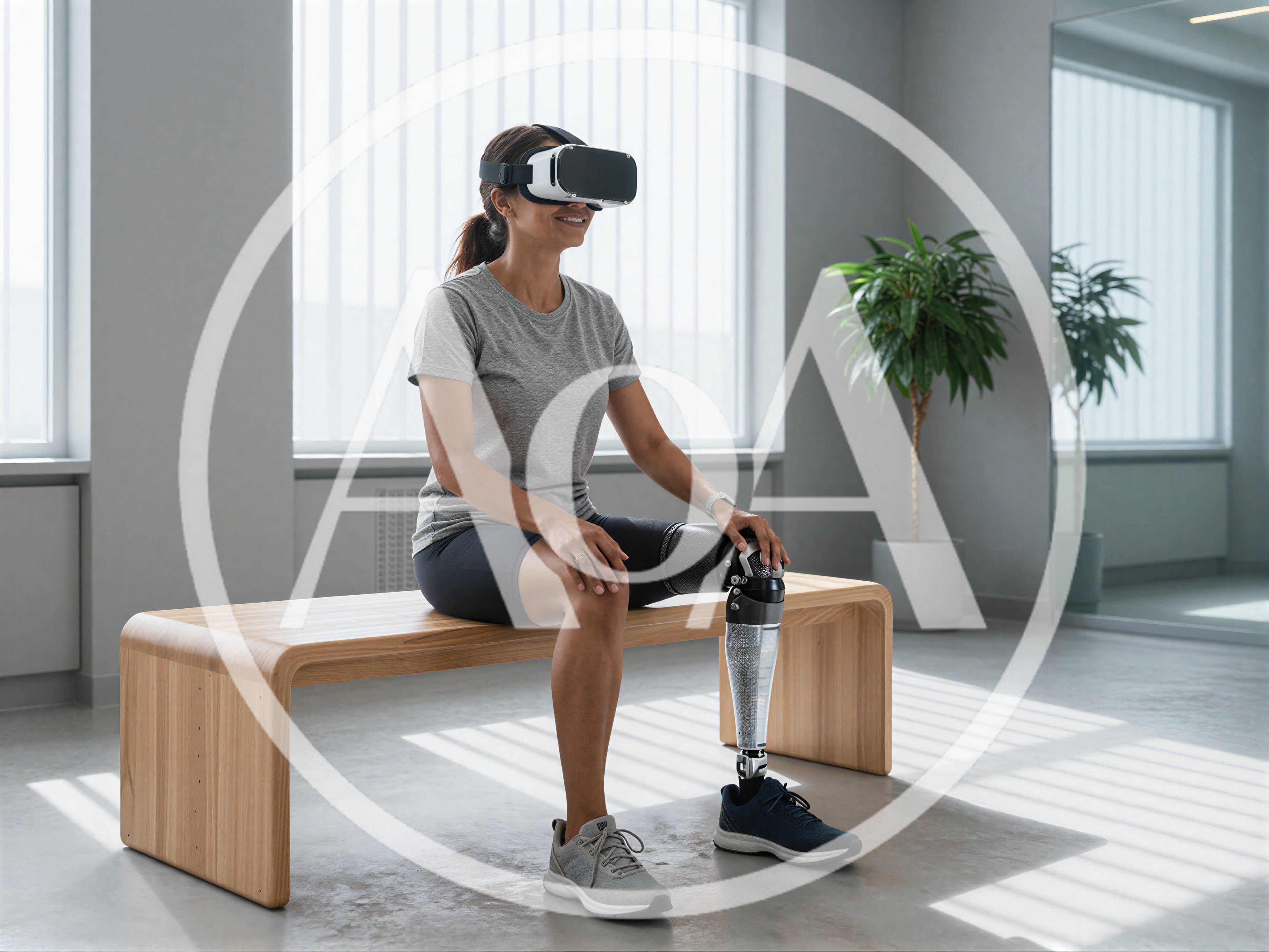 Woman With Prosthetic Leg Using Virtual Reality Headset