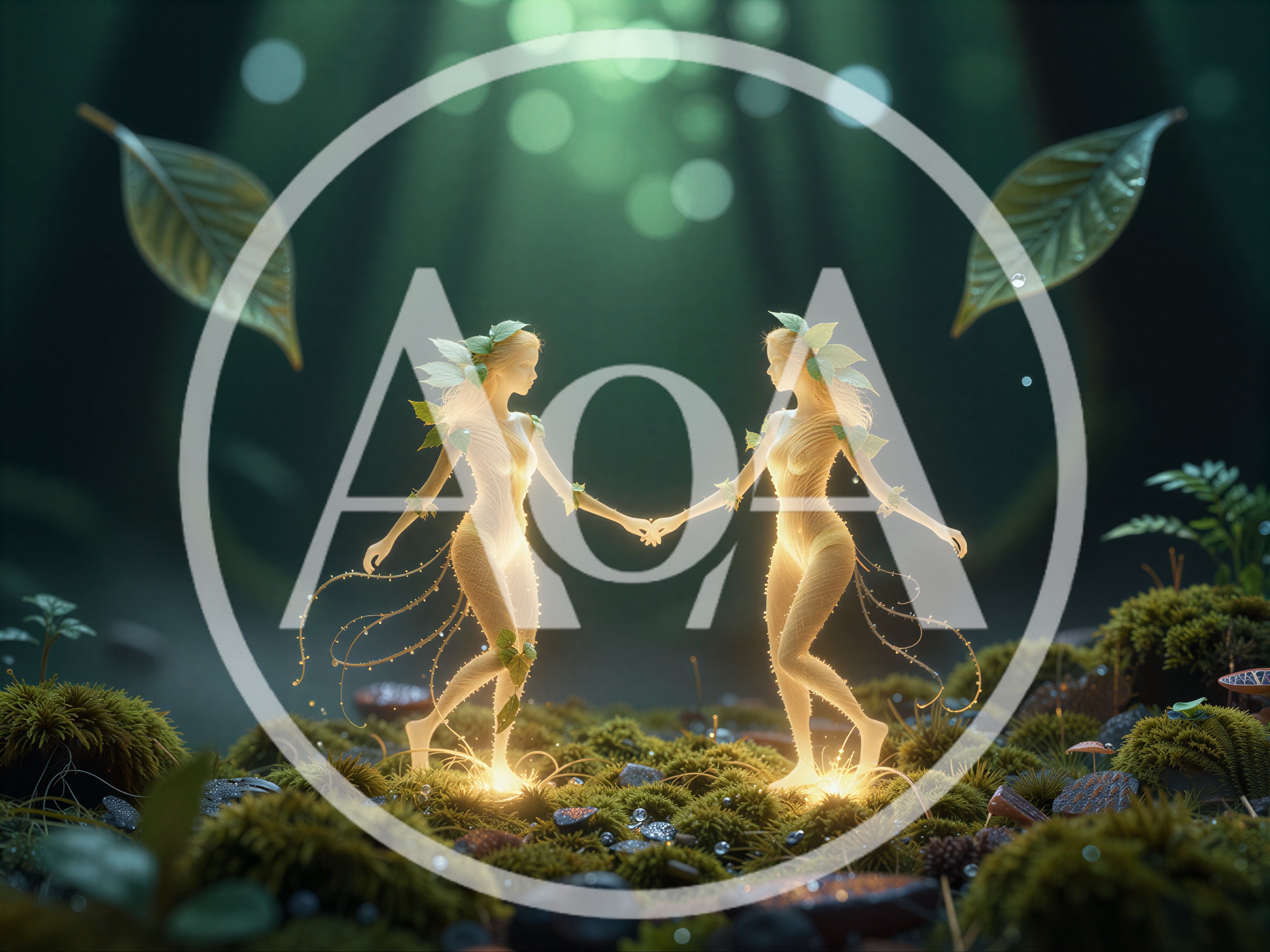 Two Ethereal Forest Spirits Holding Hands