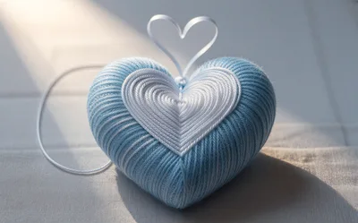 Blue And White Yarn Heart Ornament