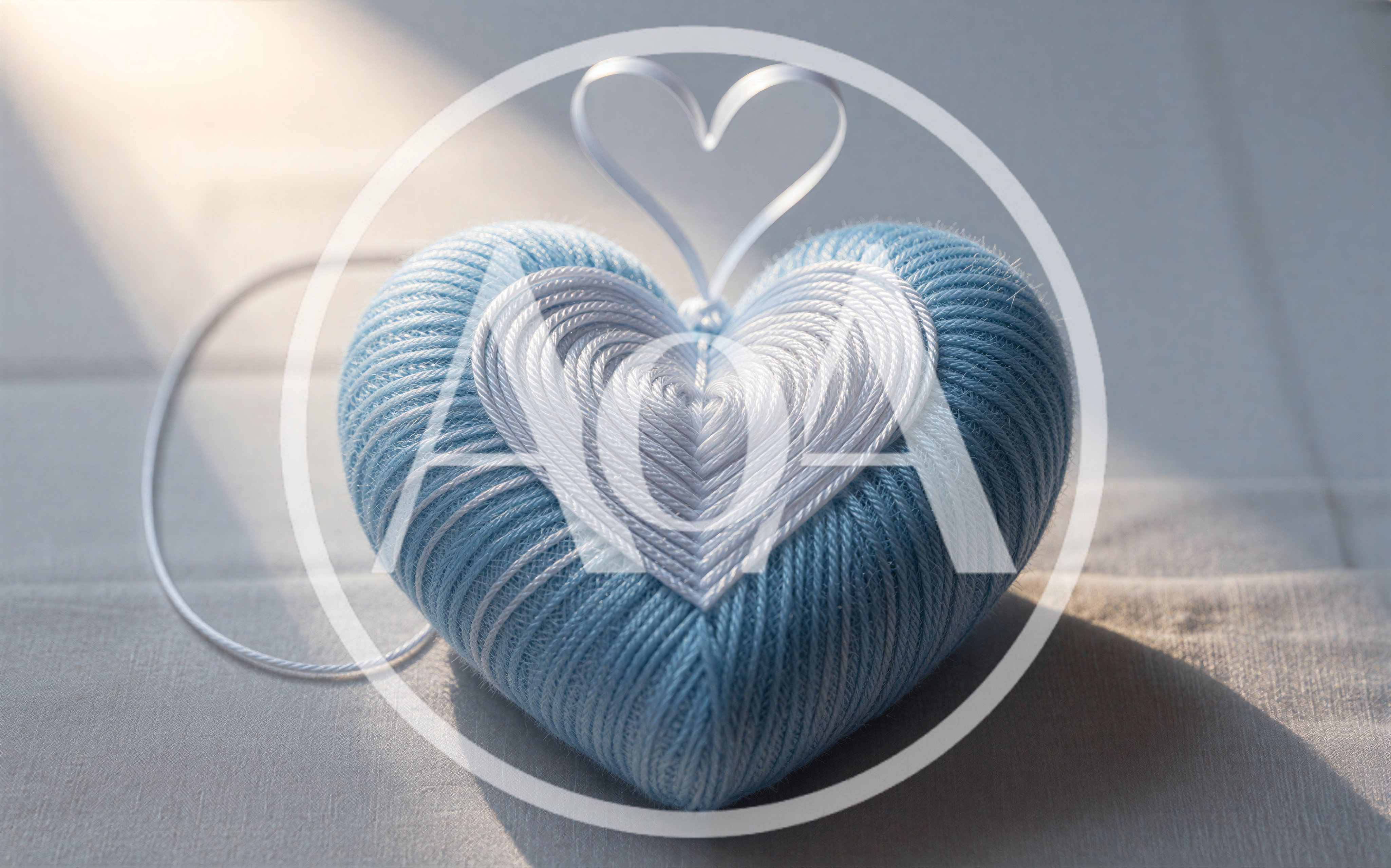 Blue And White Yarn Heart Ornament