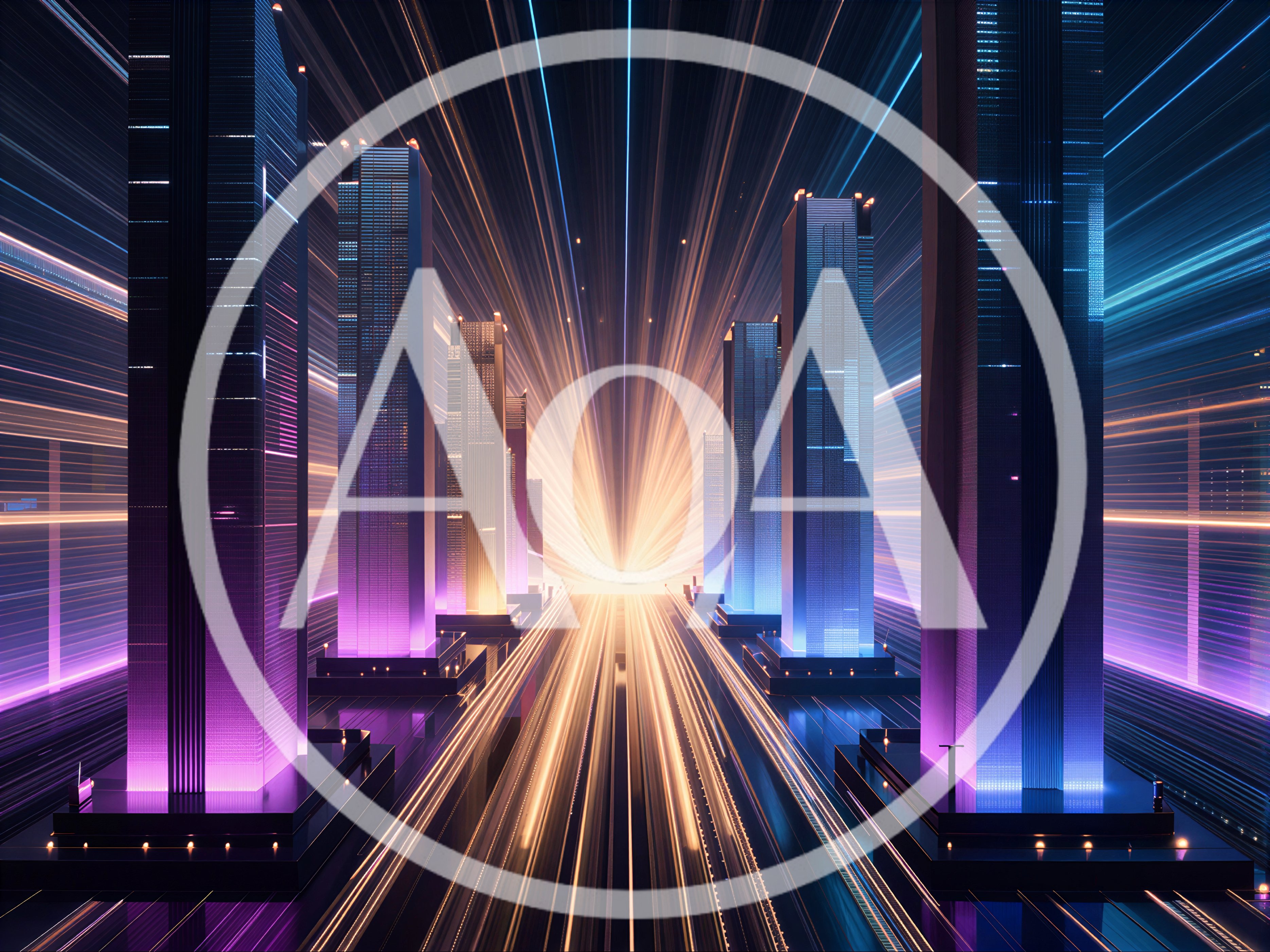 Futuristic Cityscape With Glowing Light Trails And Skyscrapers