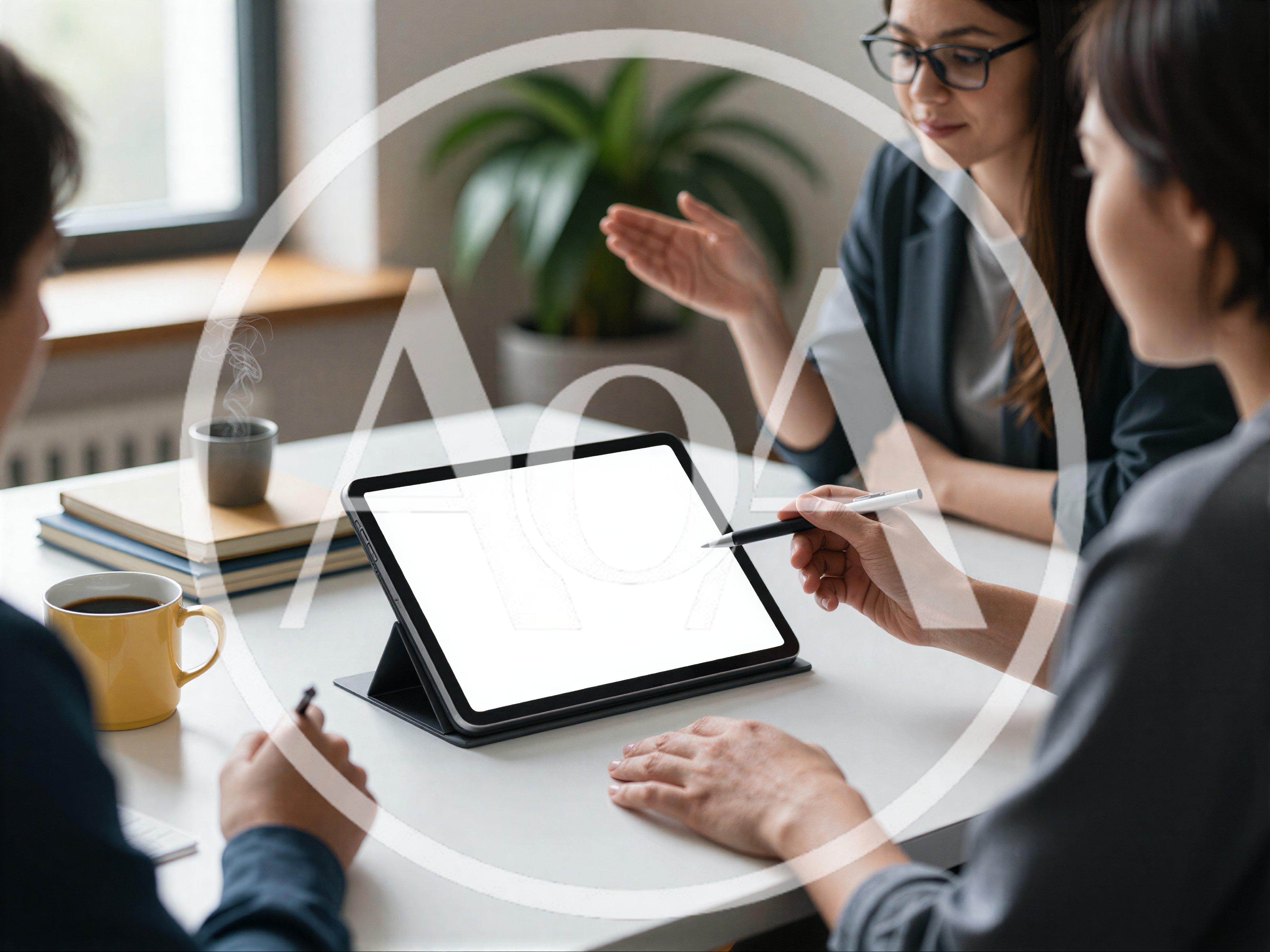 Business Team Collaborating On Tablet In Office Meeting