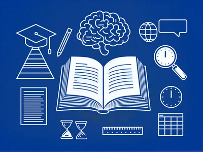 Education And Learning Concept Icons On Blue Background