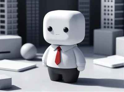 Minimalist 3D Character Wearing A Red Tie
