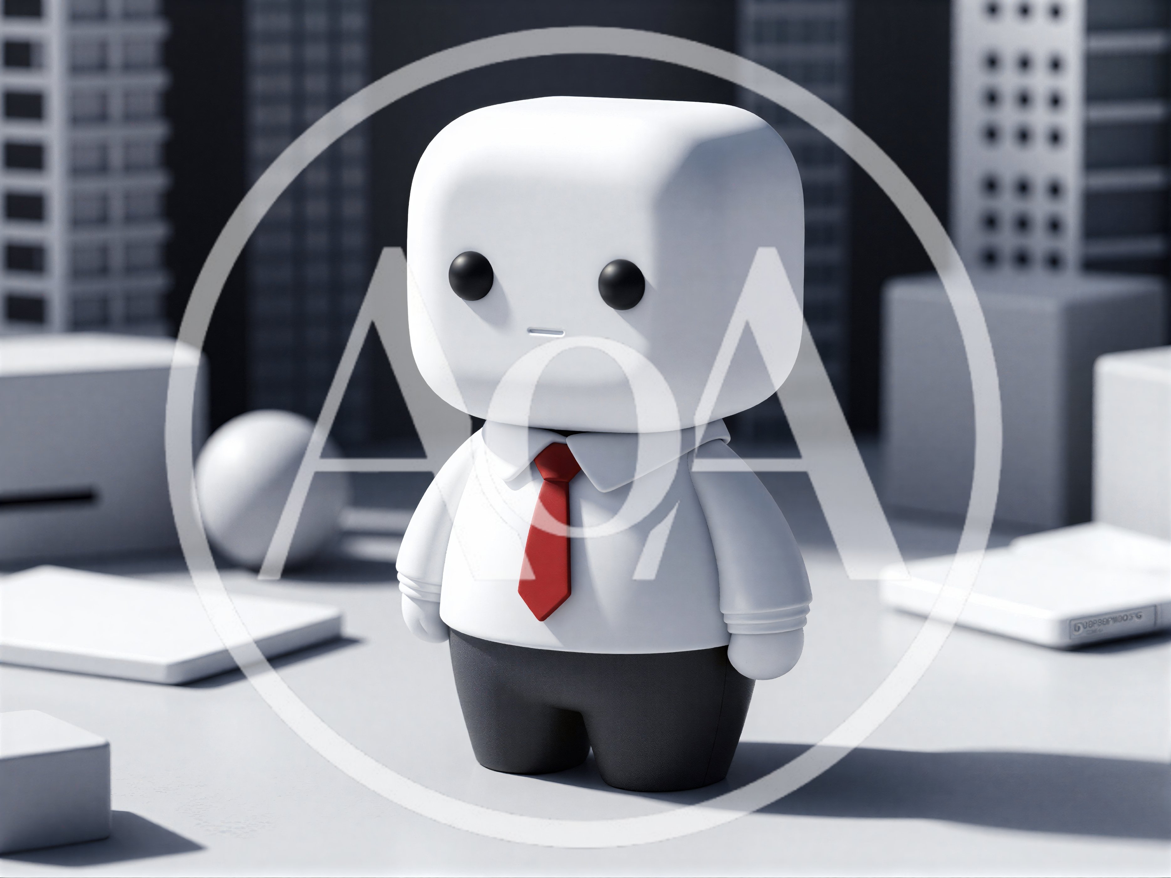 Minimalist 3D Character Wearing A Red Tie