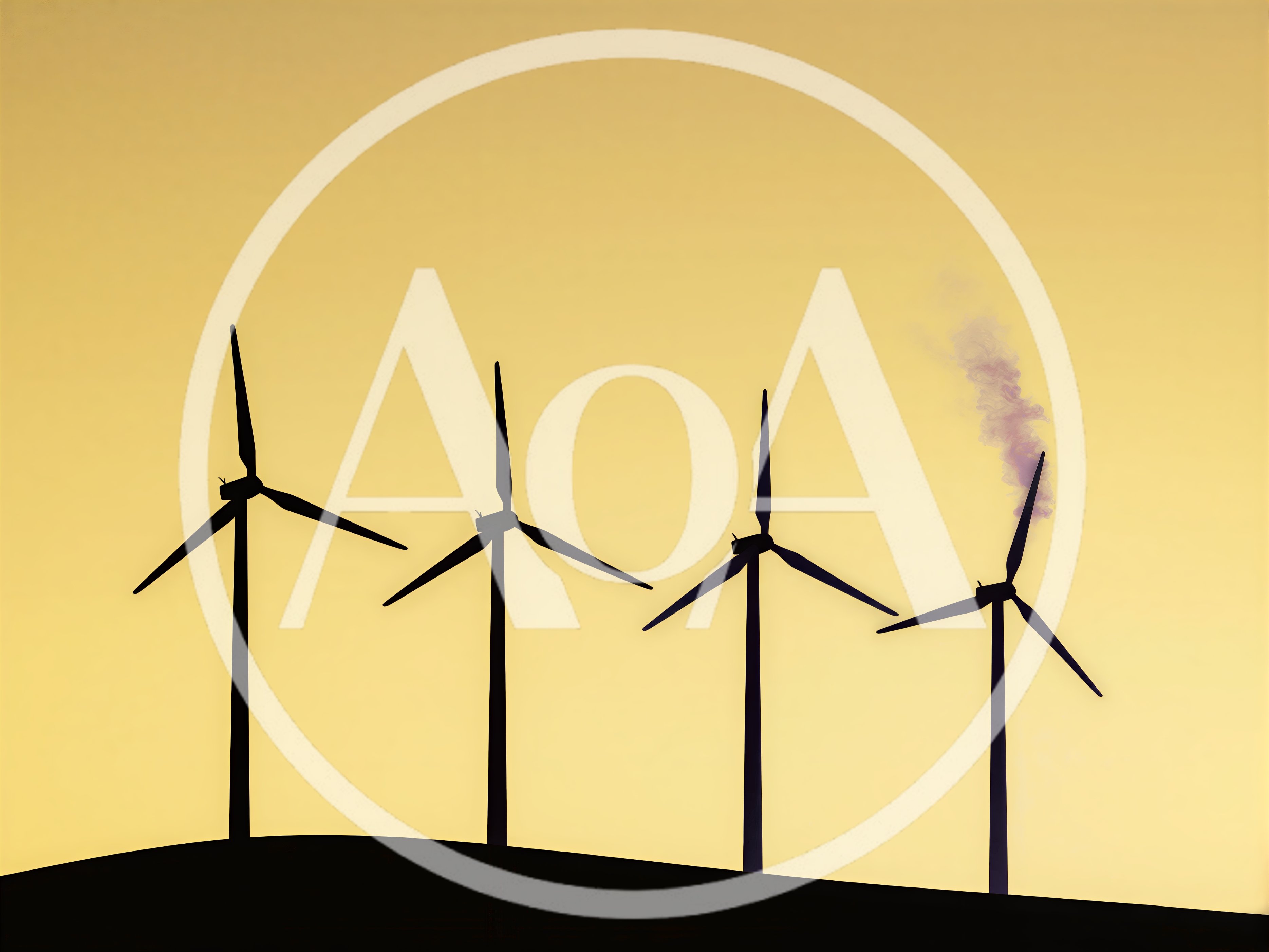 Four Wind Turbines Silhouetted Against A Golden Sunset