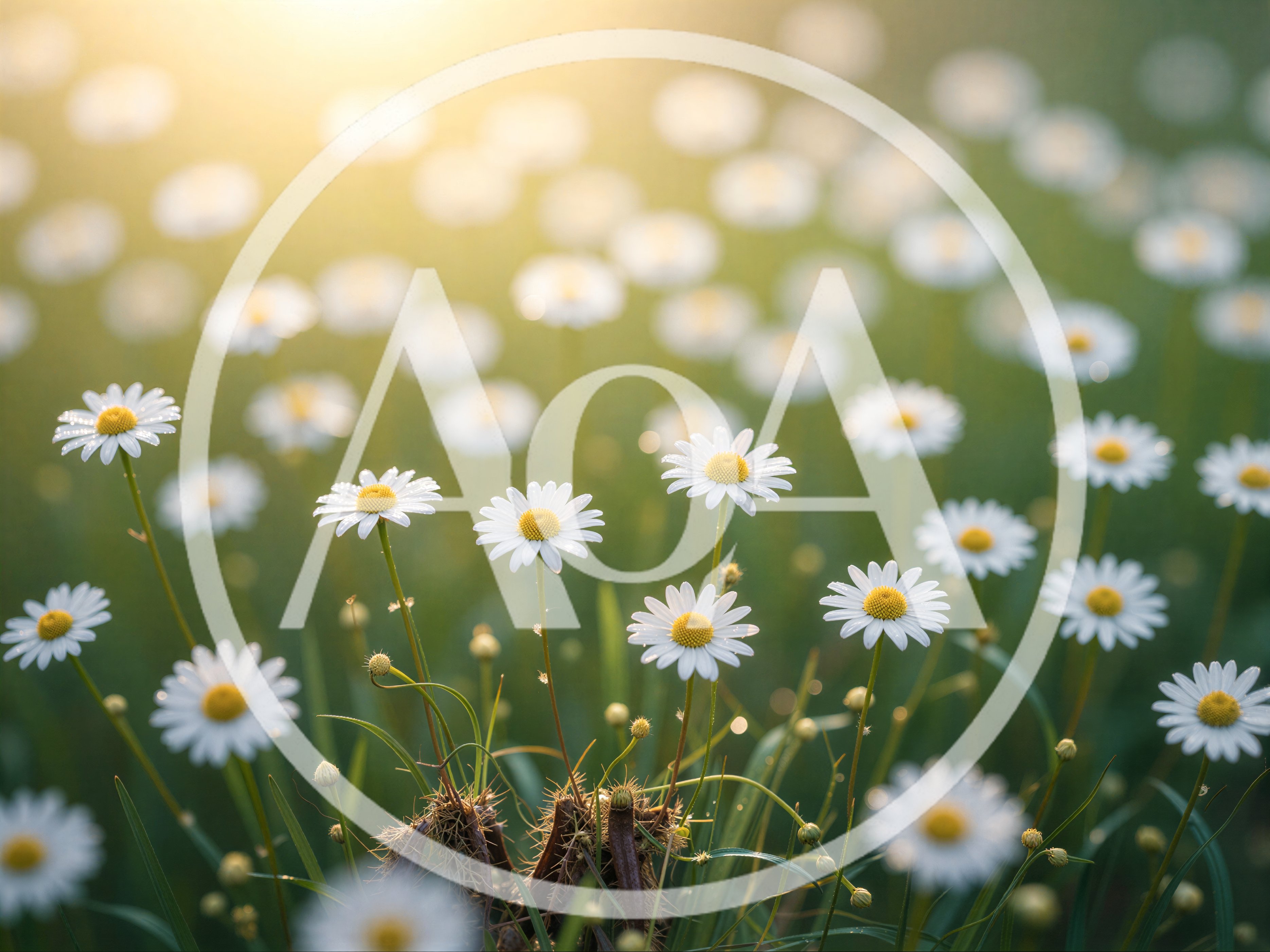 Field Of Blooming White Daisy Flowers At Sunset