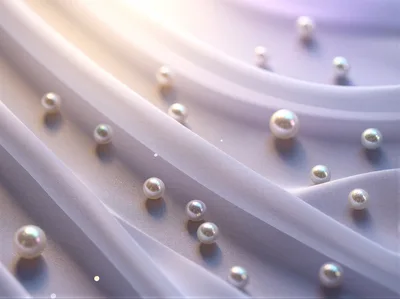 Elegant White Pearls Scattered On Soft Flowing Fabric