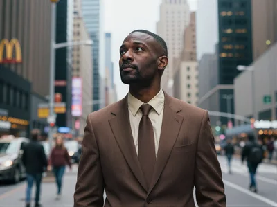 Professional Black Businessman Standing On A Busy City Street