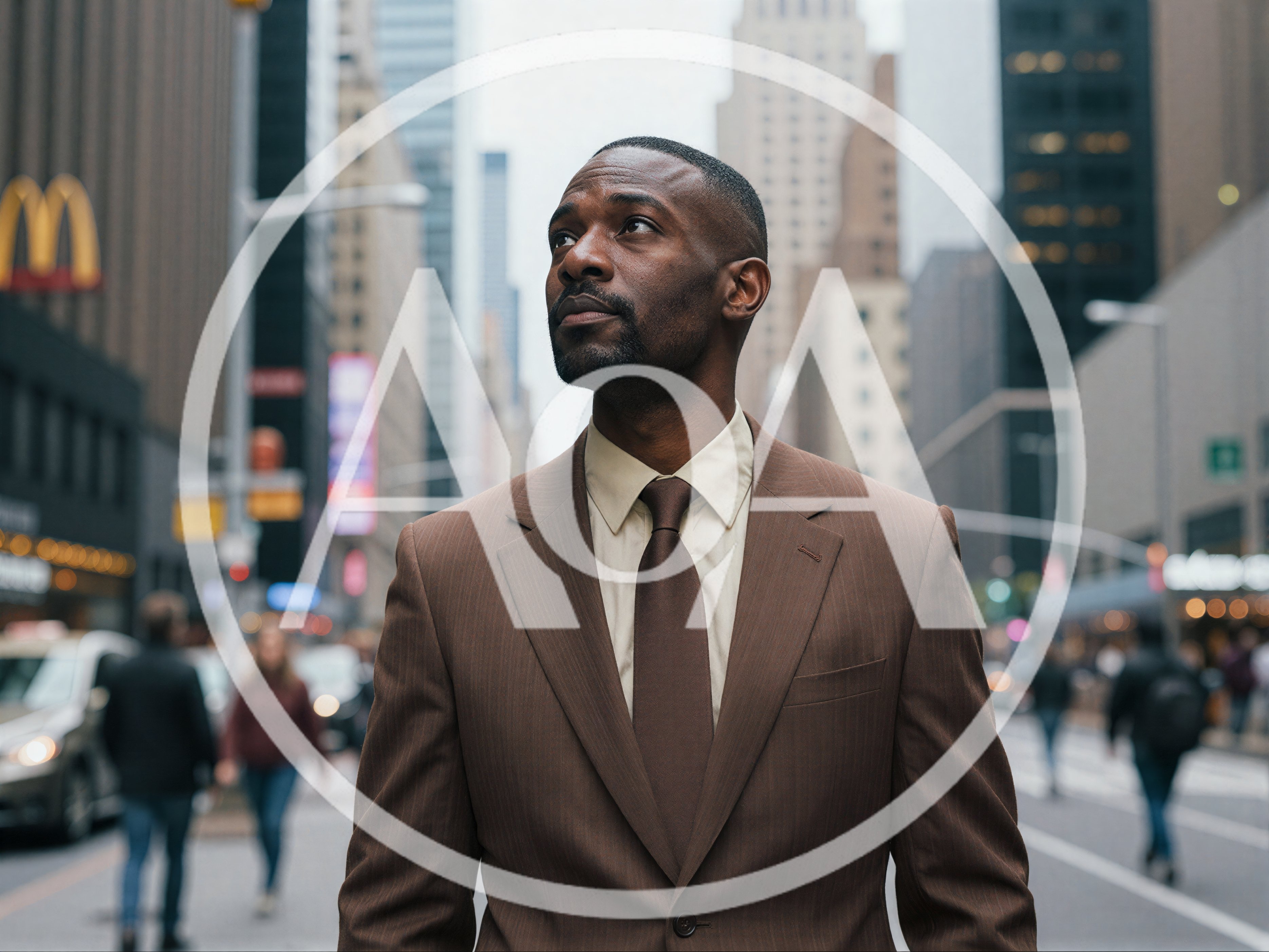 Professional Black Businessman Standing On A Busy City Street