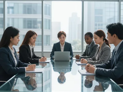 Diverse Business Team Collaborating in Modern Office Conference Room