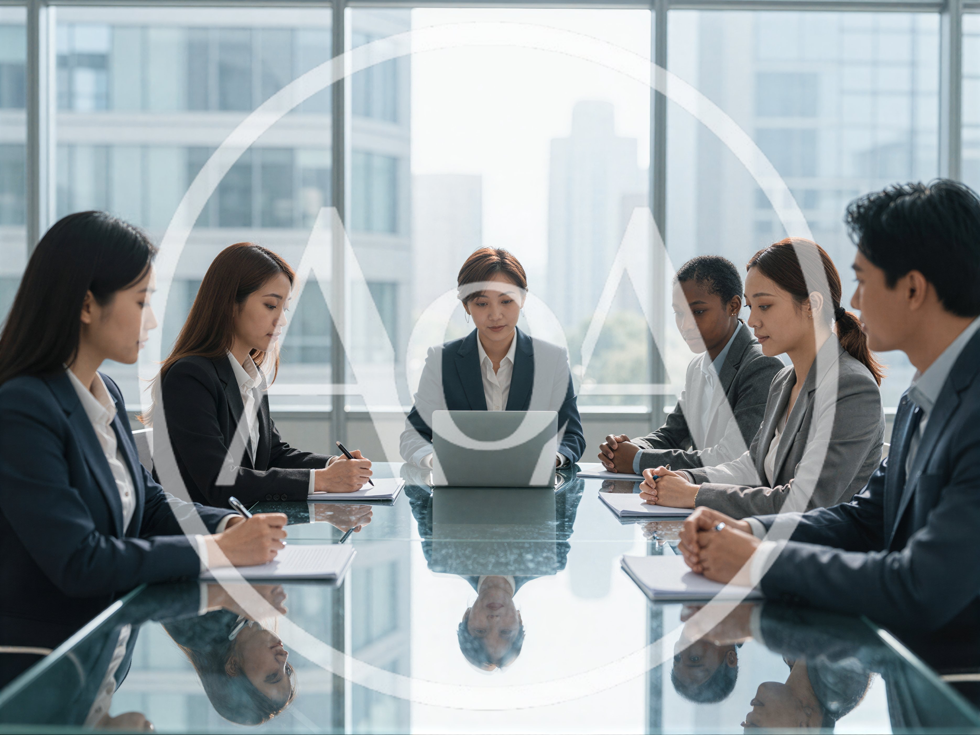 Diverse Business Team Collaborating in Modern Office Conference Room