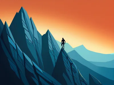 Silhouette Of A Hiker Standing On A Mountain Peak