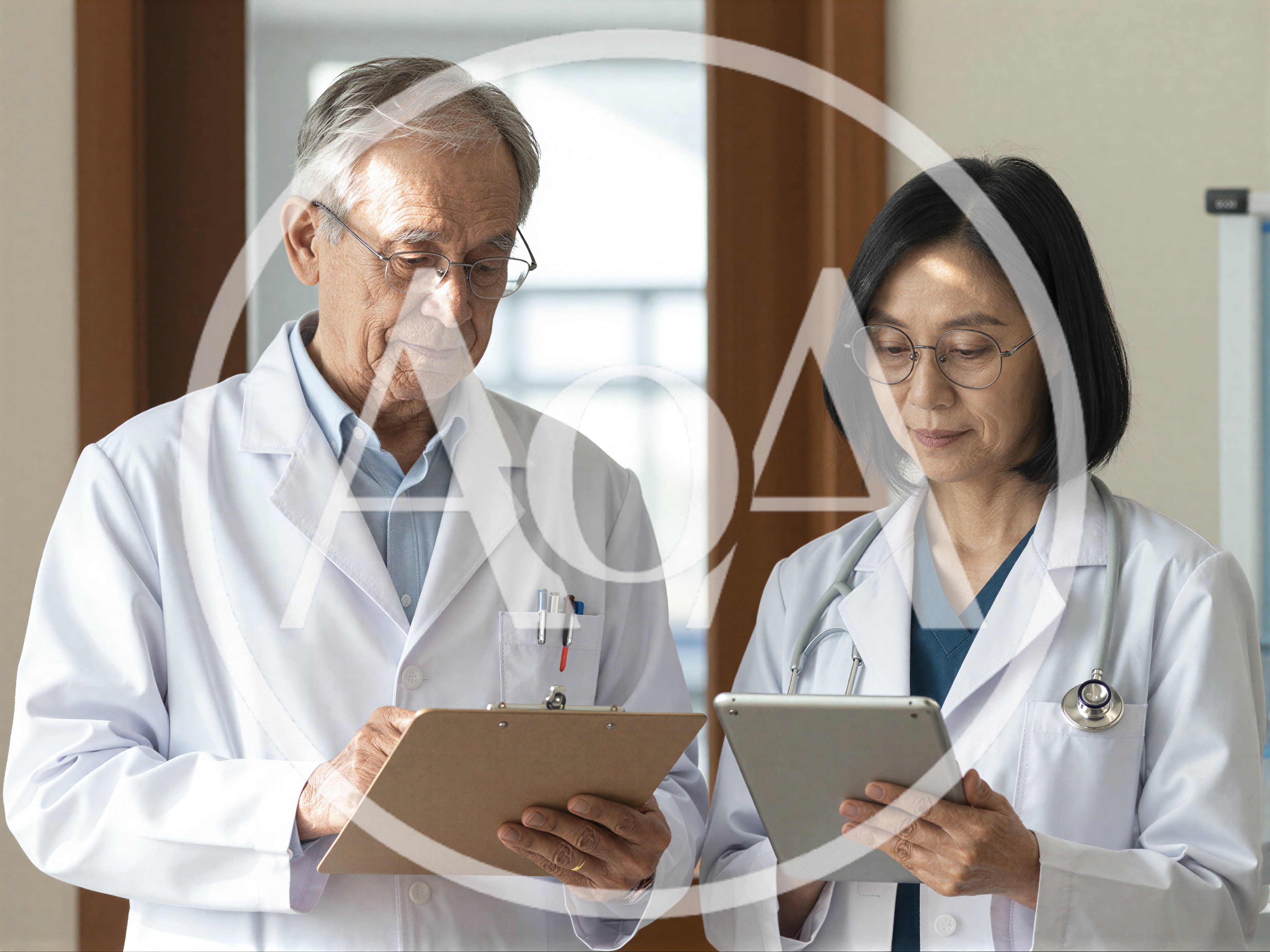 Two Doctors Reviewing Medical Records In A Hospital