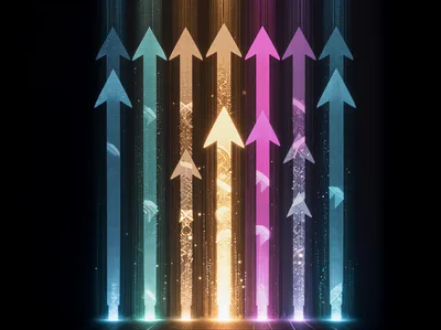 Abstract Digital Arrows Rising With Glowing Particle Effects