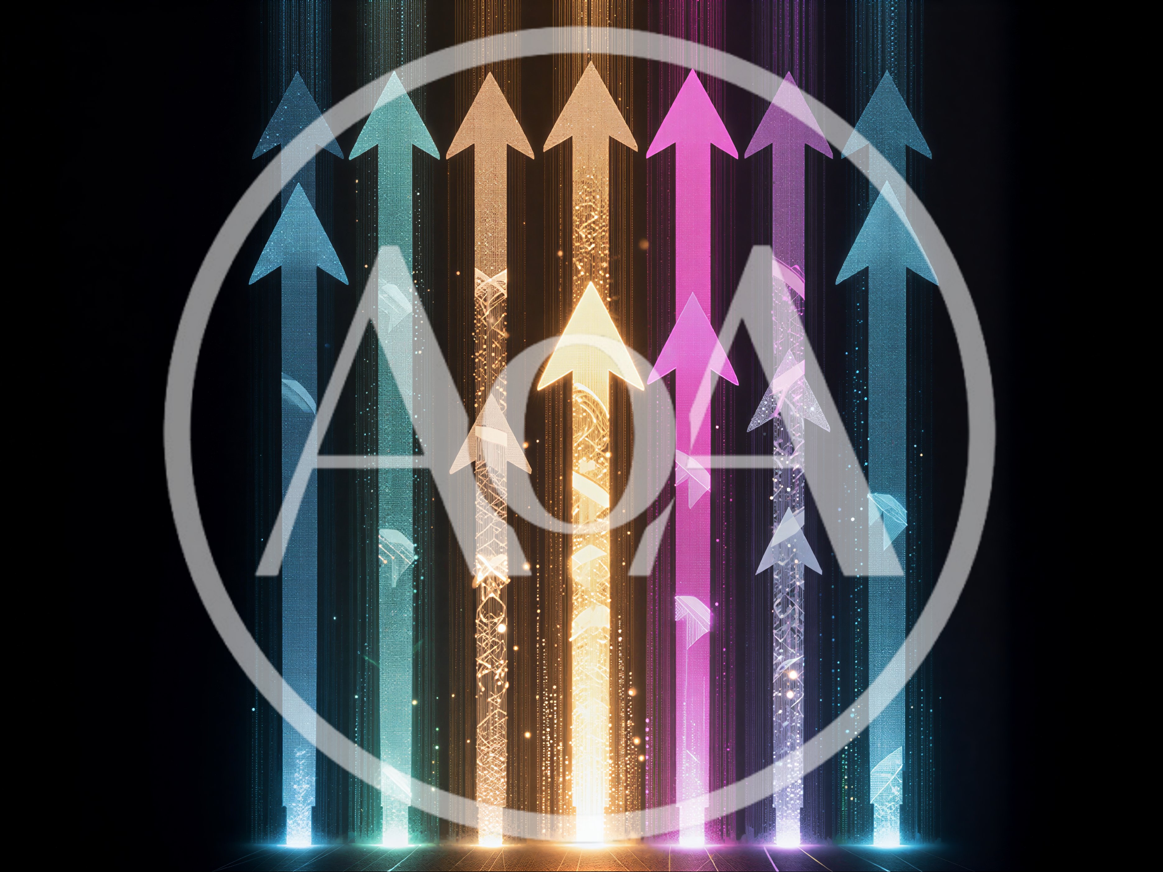 Abstract Digital Arrows Rising With Glowing Particle Effects