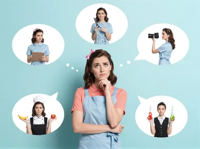 Pensive Woman Imagining Various Career Paths