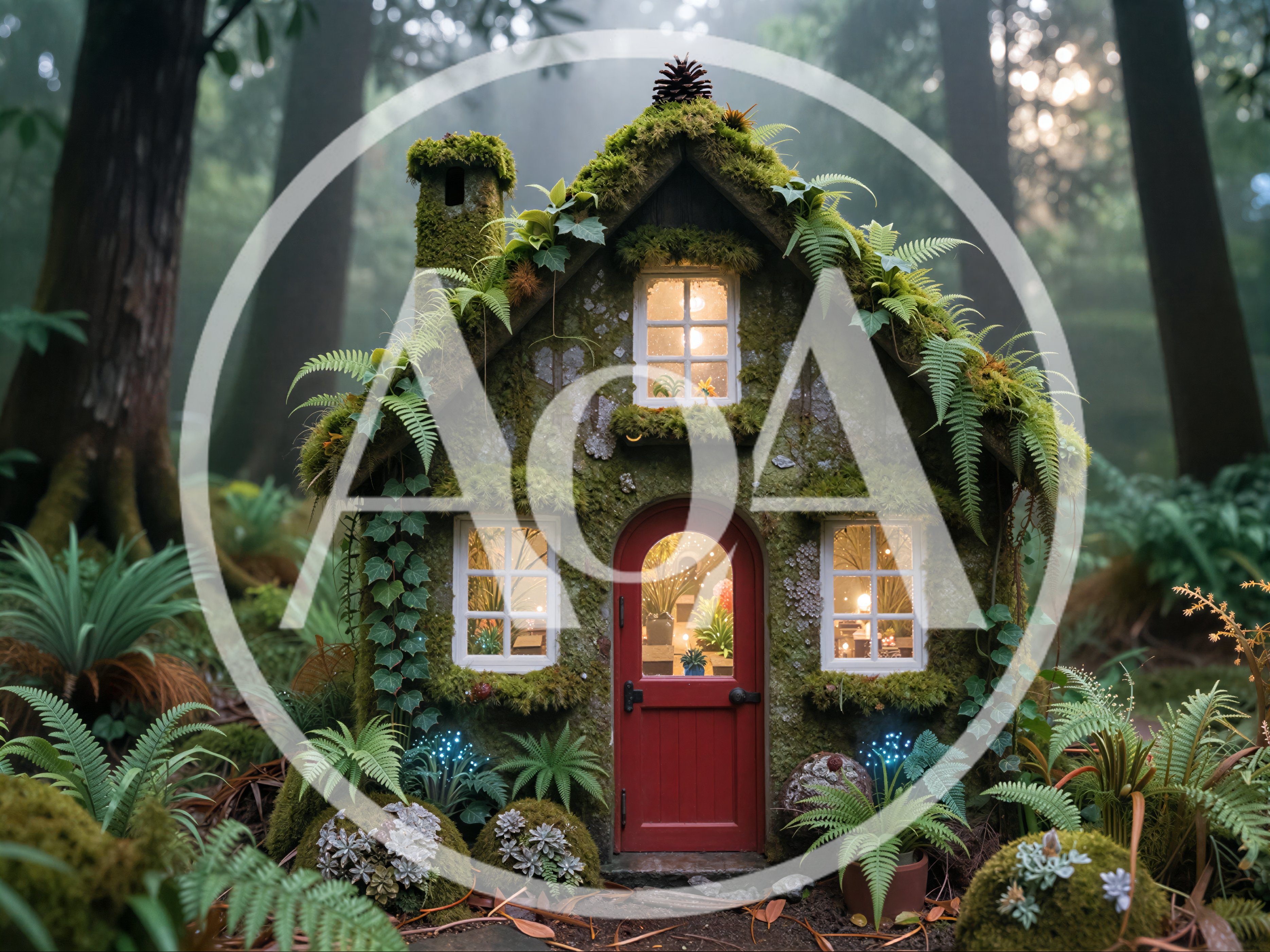 Miniature Mossy Fairy House In A Misty Forest