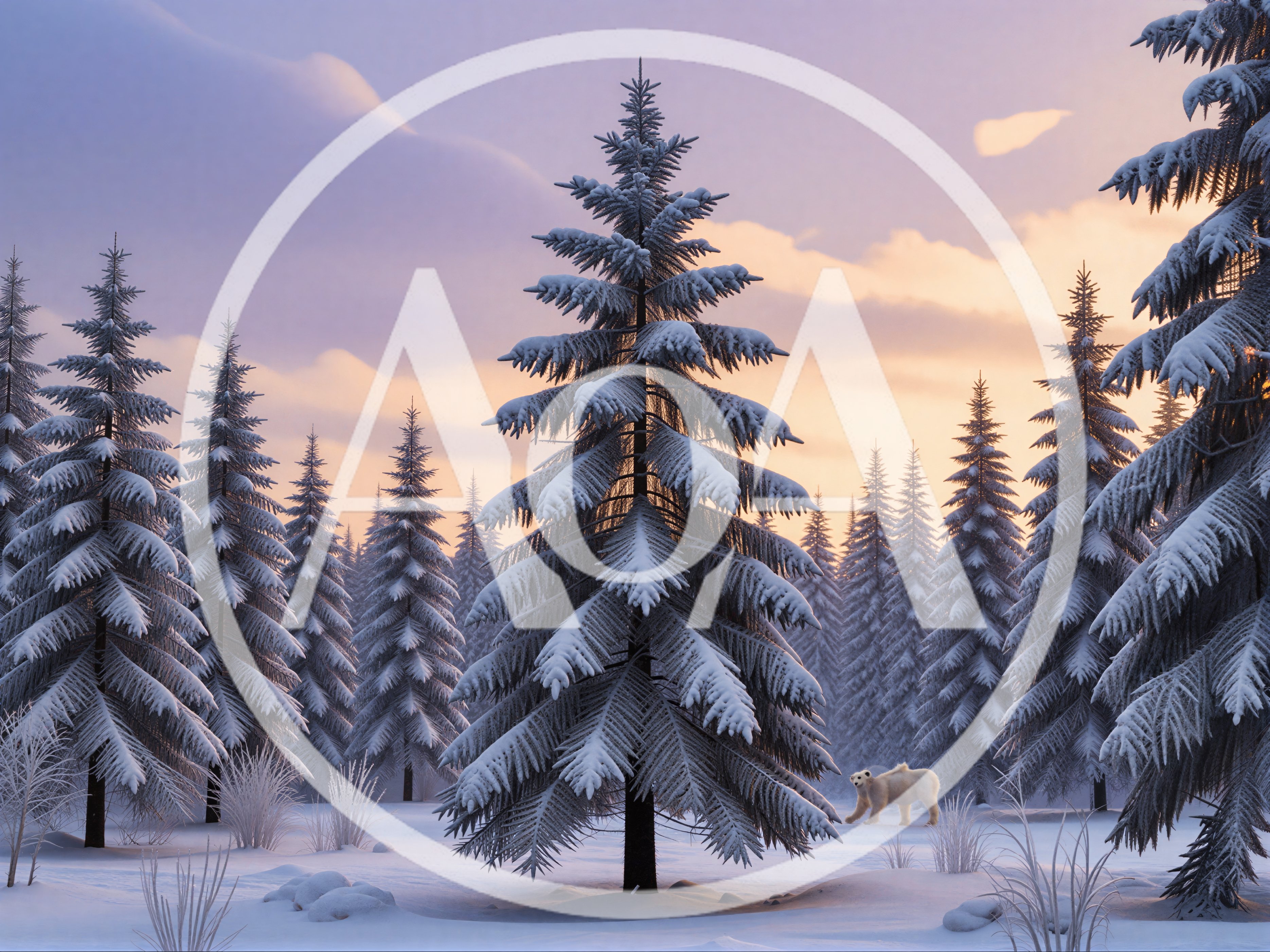 Polar Bear Walking Through A Snowy Pine Forest