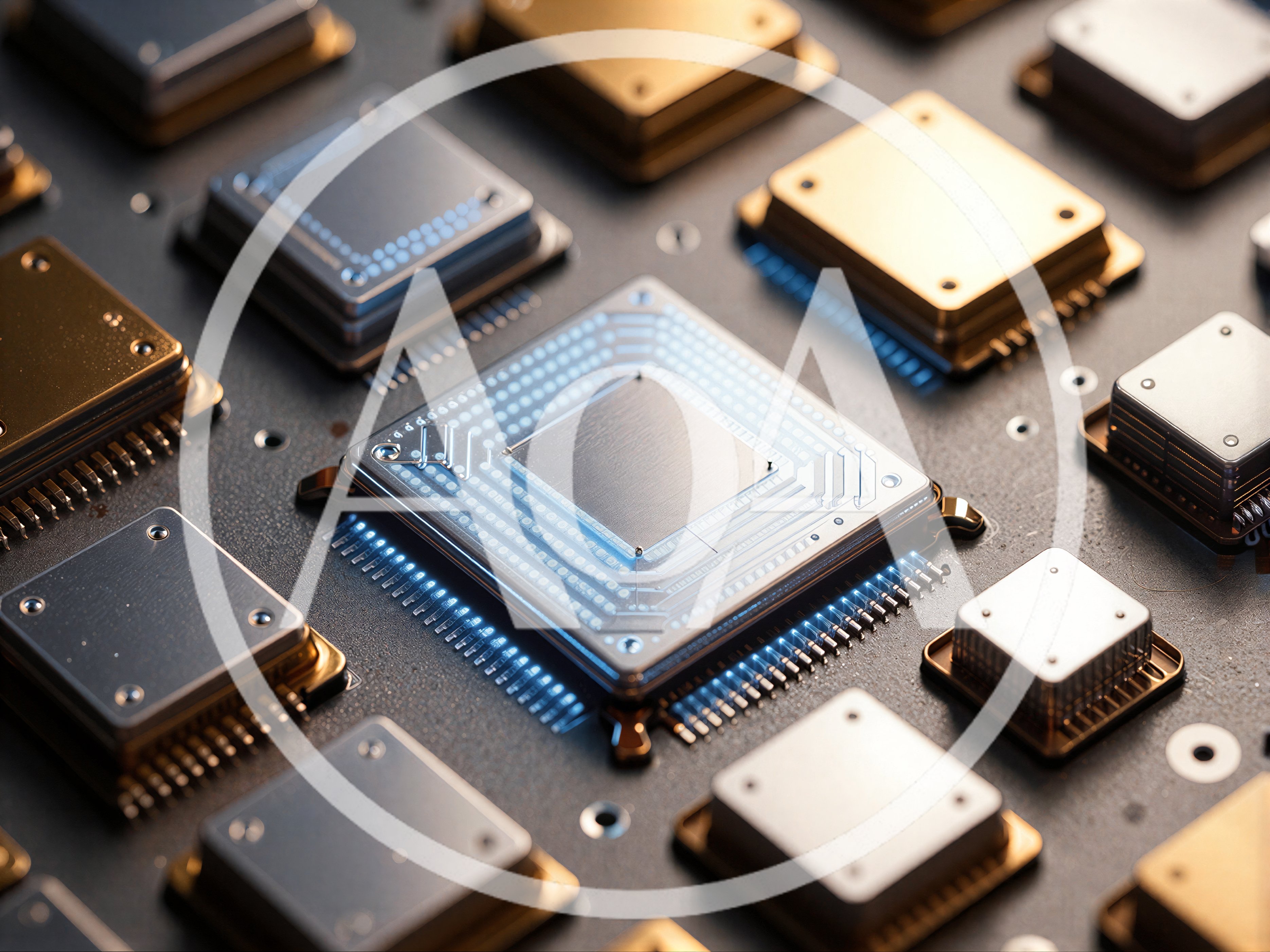 High Tech Computer Processor Chips On Circuit Board