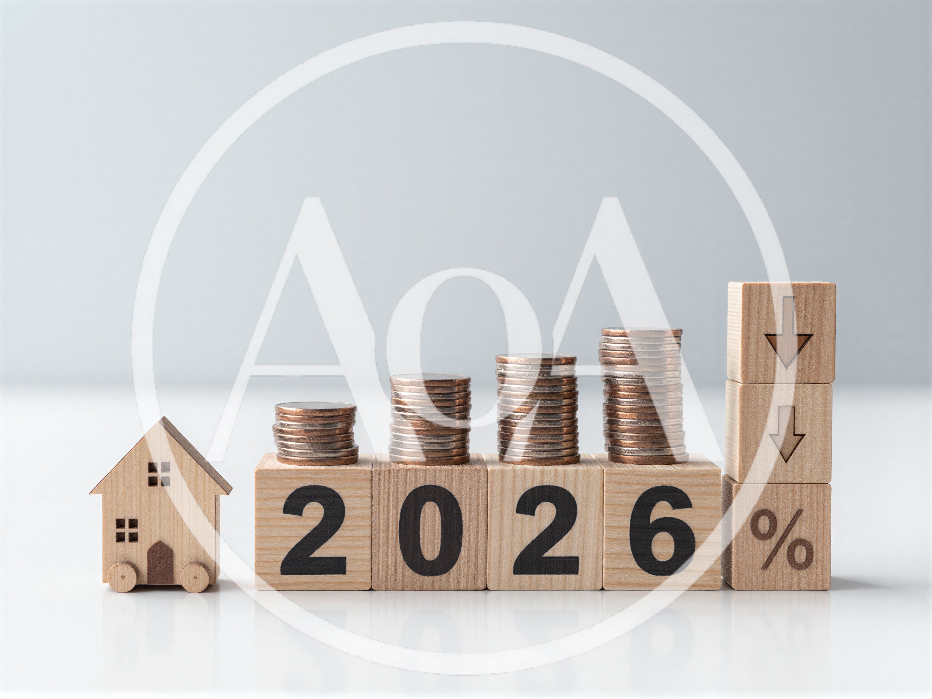 Wooden Blocks With 2026 And Coins Representing Real Estate