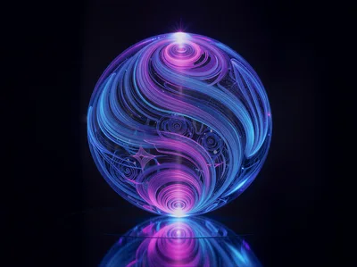 Abstract Glowing Energy Sphere With Swirling Neon Patterns