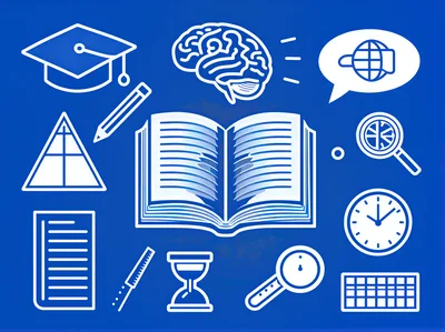 Educational Icons Set On Blue Background