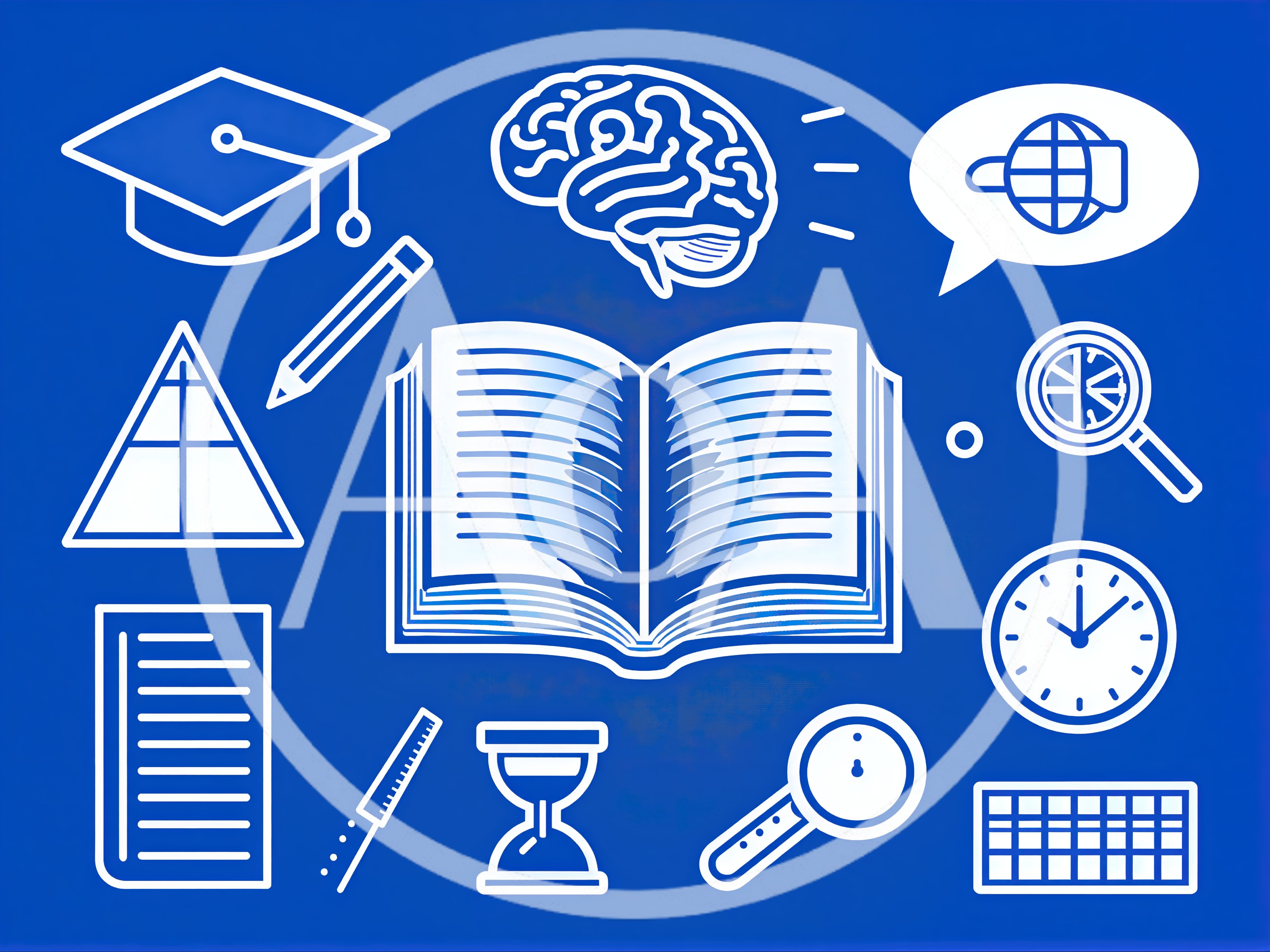 Educational Icons Set On Blue Background
