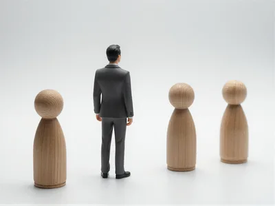 Business Leader Standing Among Wooden Peg Figures