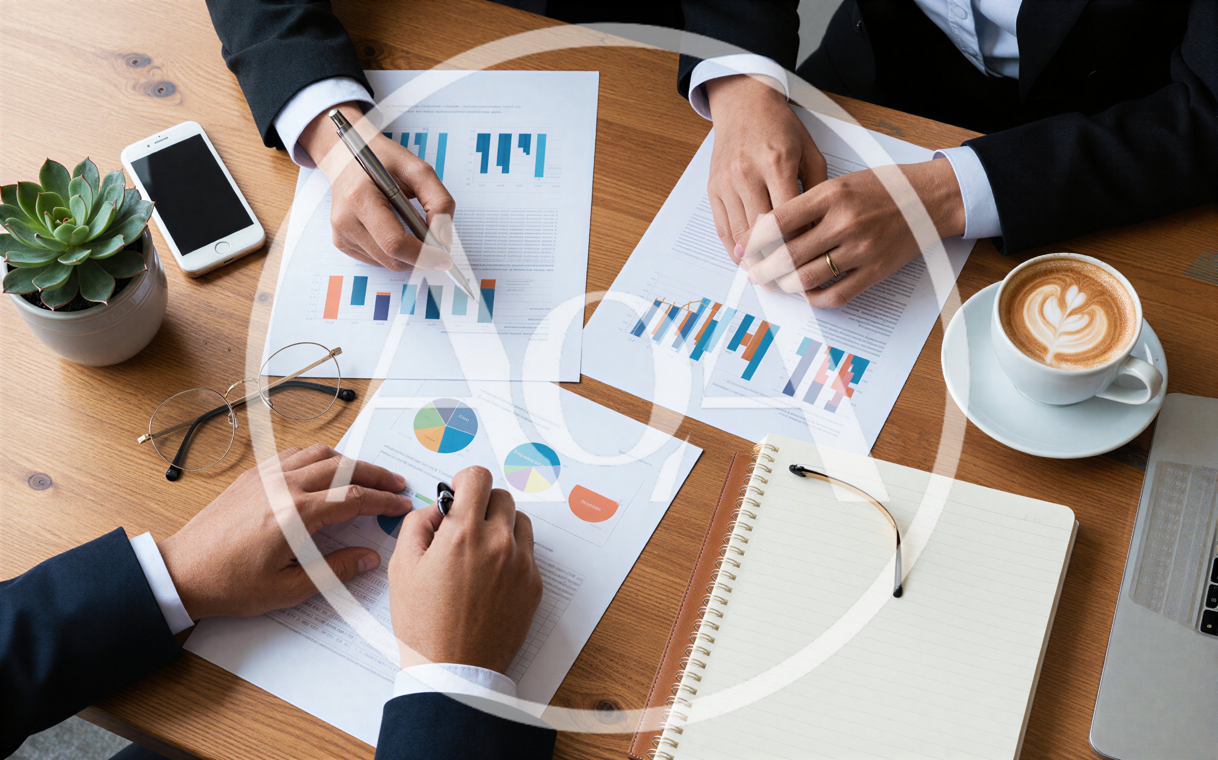 Business Professionals Reviewing Financial Charts At Office Desk