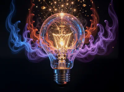 Glowing Light Bulb With Abstract Colorful Smoke Effects