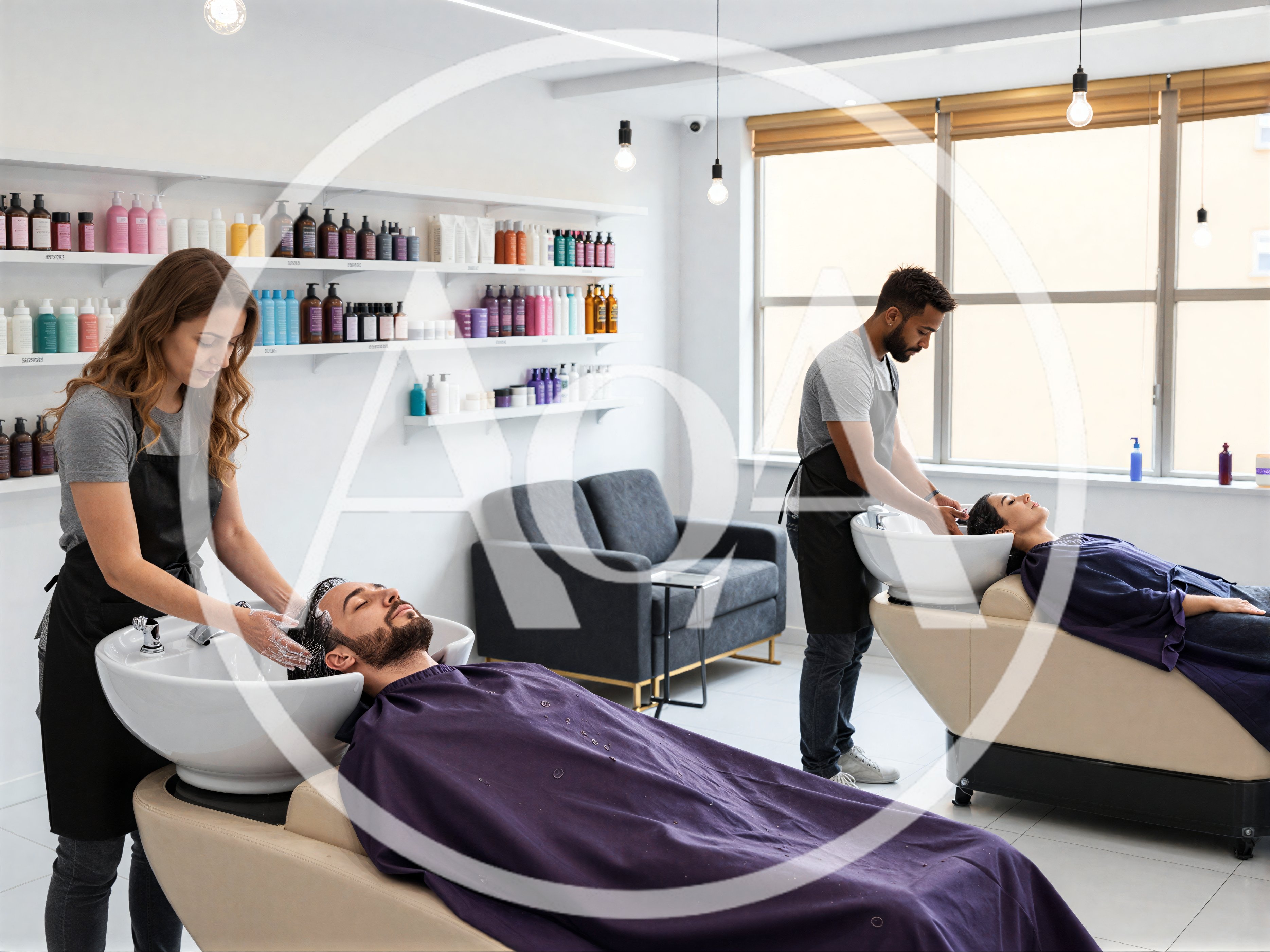 Professional Hair Stylists Washing Clients Hair In Salon