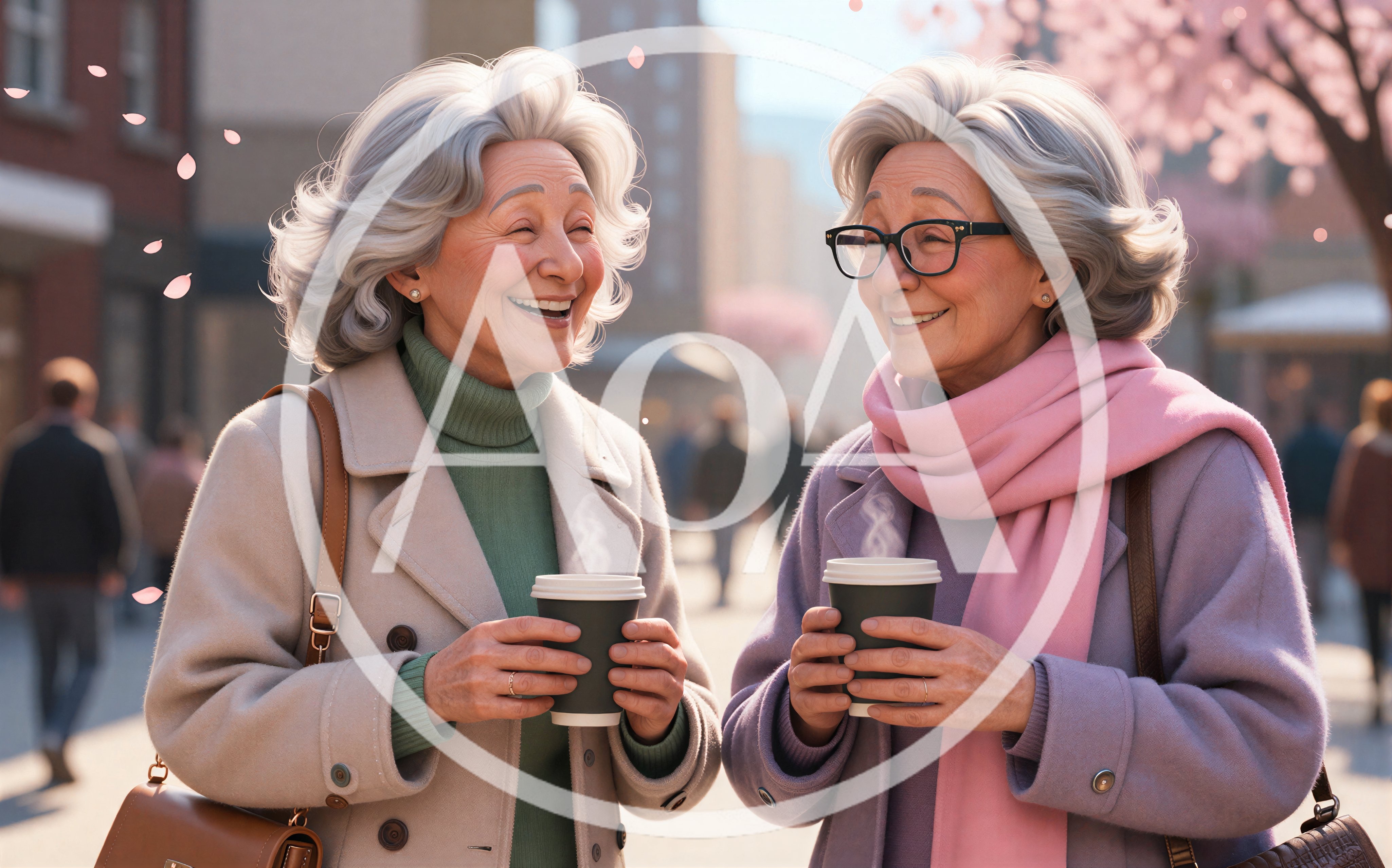 Two Senior Women Enjoying Coffee Outdoors