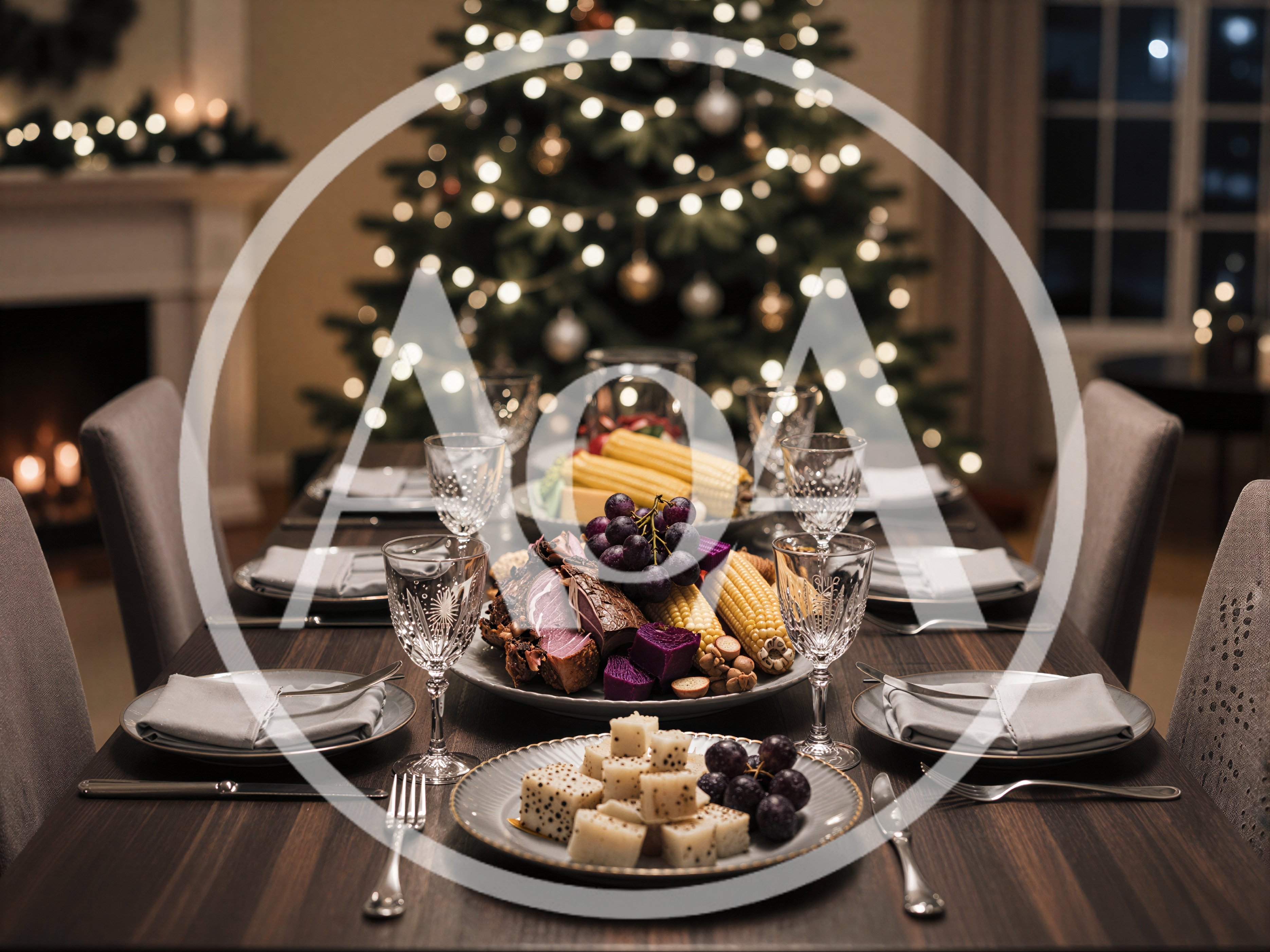 Festive Christmas Dinner Table Setting With Holiday Food