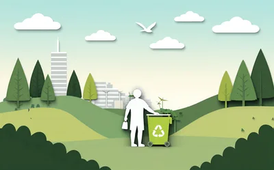 Paper Cutout Illustration Of Person Recycling In Nature