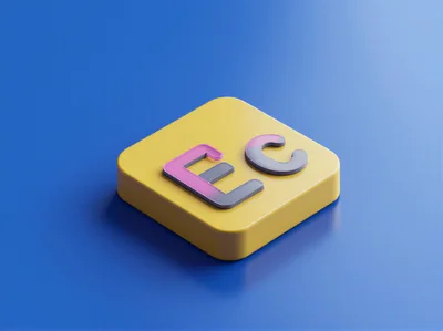 3D Isometric Yellow Square Icon With Letters EC