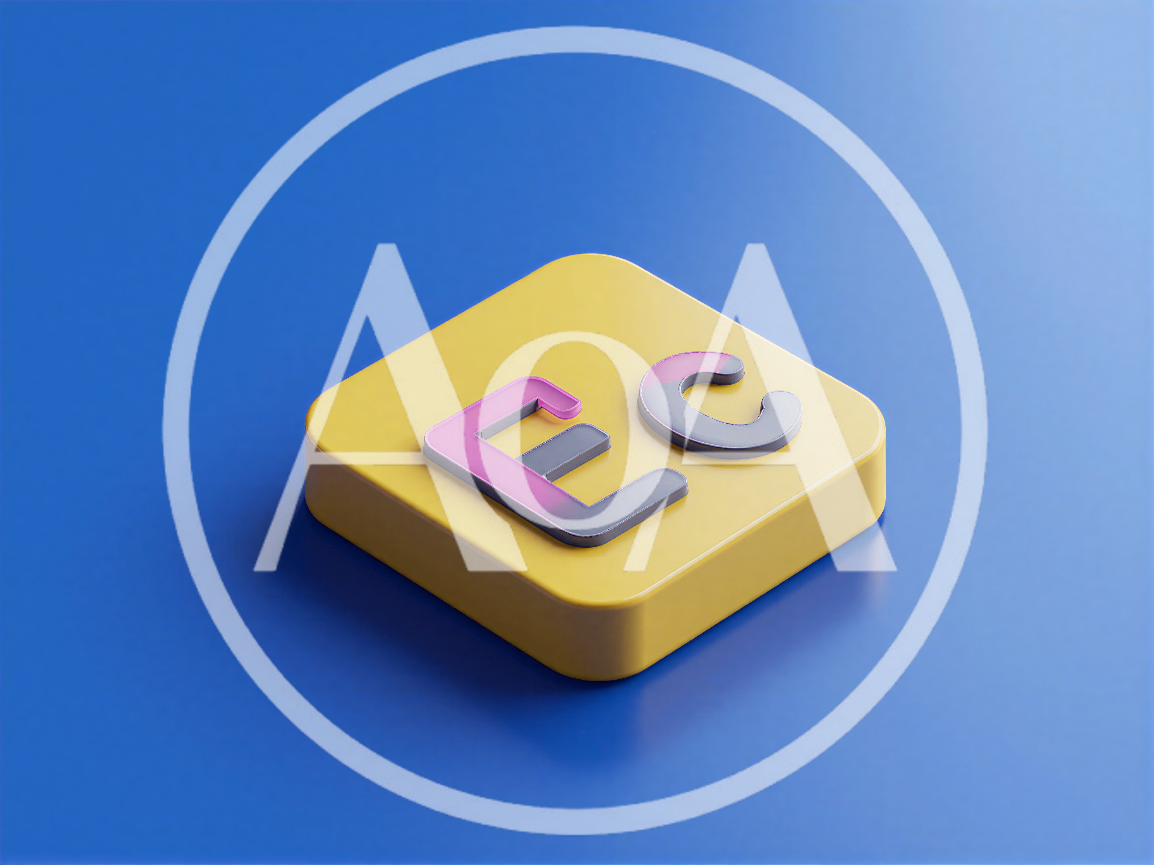 3D Isometric Yellow Square Icon With Letters EC