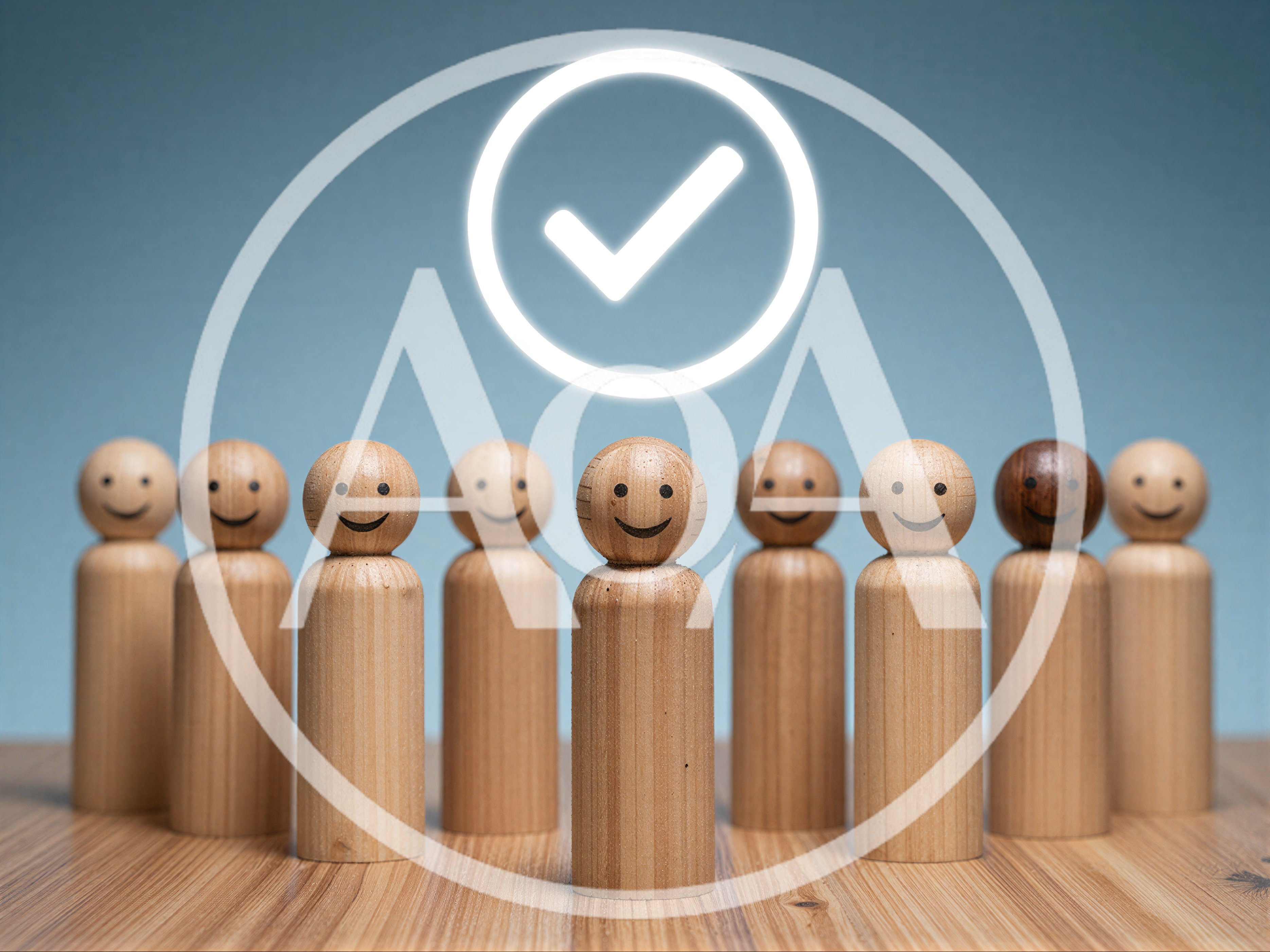 Wooden Peg Dolls Standing In A Row
